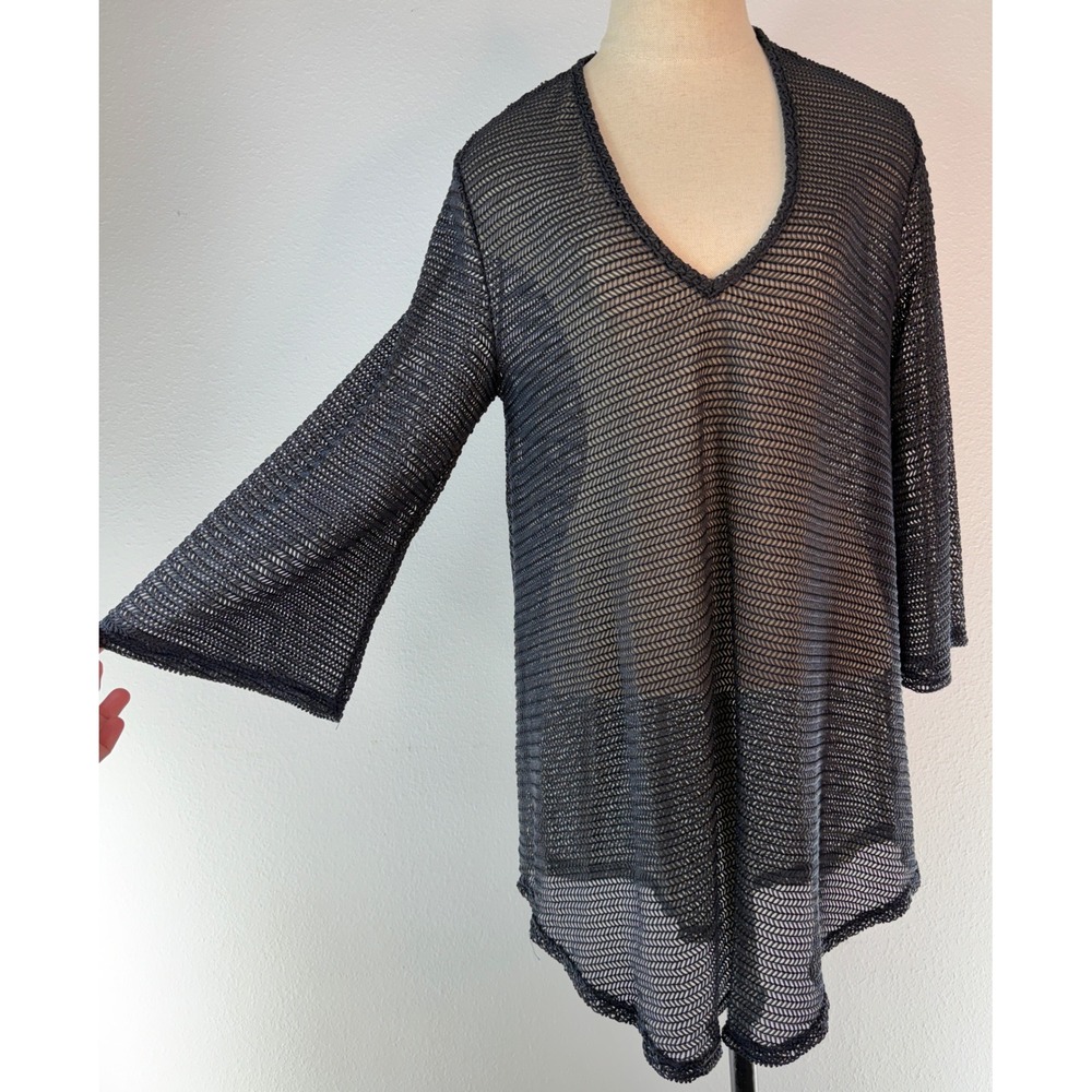 Jordan Taylor Tunic Top Open Knit Navy Blue Fishnet Swim Cover Up Resort Wear